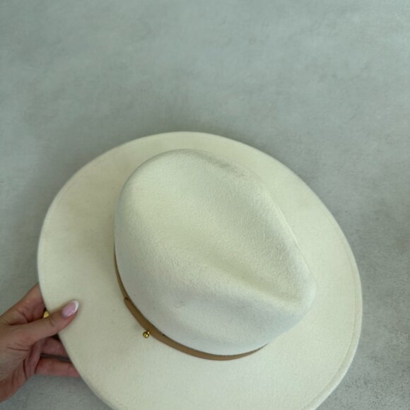 NWT Lack Of Color The Fader Wool Felt Fedora Hat Ivory w/ Tan Leather Band main image 5